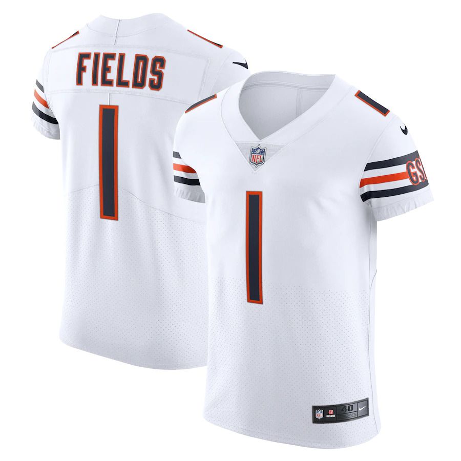 Men Chicago Bears #1 Justin Fields Nike White Vapor Elite NFL Jersey